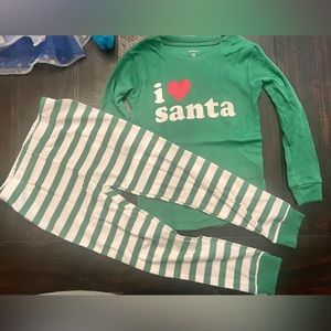 Carter’s 3T pajamas Green White stripe I love Santa New without tag